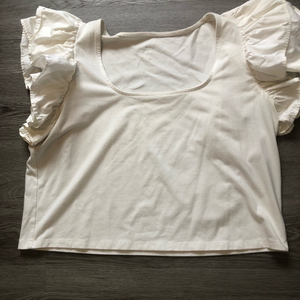 Women's Cream Ruffled Sleeve Scoop Neck Top